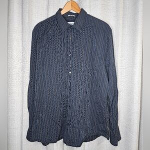 Calvin Klein Button Down Dress Shirt Mens XL Blue Striped Modern Fit Cotton